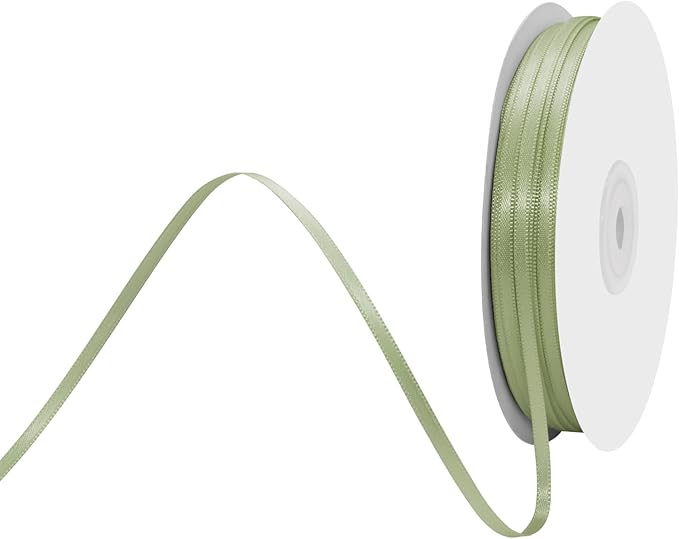 1/8" X 100 Yards Spring Moss Satin Thin Ribbon Solid Color Double Faced Ribbons Perfect for Crafts Wedding Decor Bow Making Arts Sewing and More