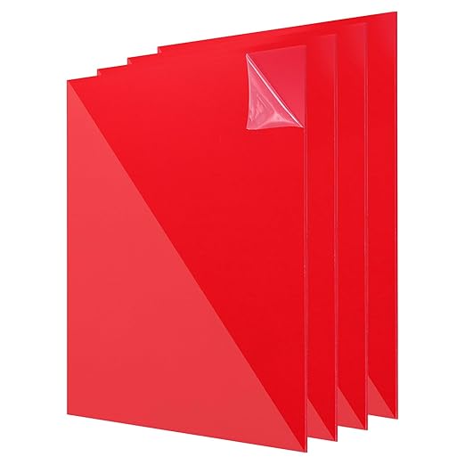 uxcell 4Pcs Acrylic Sheets 8x8 Inch Acrylic Panel 1/8 Inch-3mm Plastic Board for Picture Frames Sign Holders DIY Display Projects Craft, Clear Red