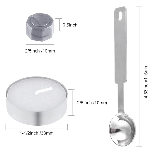 500 Pcs Silver Wax Seal Beads Octagon Sealing Wax Beads with 4 Pcs Tea Candles and 1 Pcs Wax Melting Spoon for Crafts Letter Wine Greeting Cards Sealing