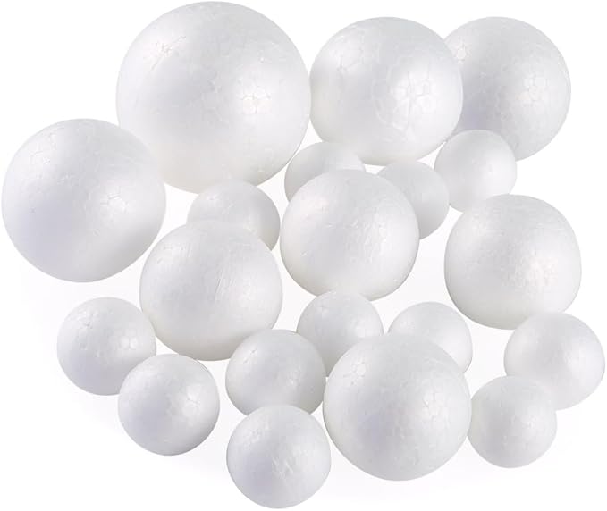 Pllieay 20 Pieces 5 Sizes White Foam Balls Polystyrene Craft Balls Art Decoration Foam Balls for Art, Craft, Household, School Projects and Party Decoration
