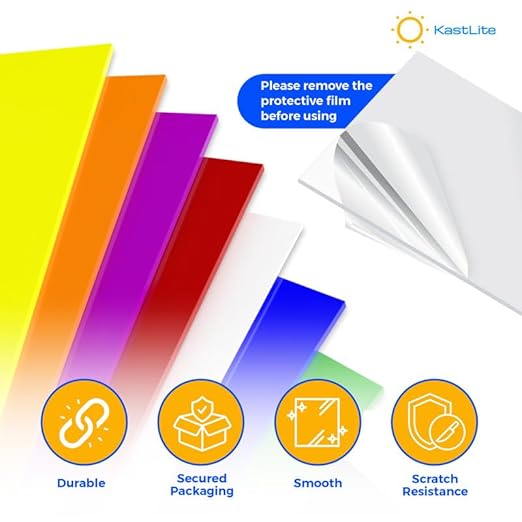 KastLite Colored Acrylic Sheets Nominal 6" x 6" - Plastic Sheet Easy to Cut, Saw, Shape, Laser Cut - Ideal for Arts & Crafts & DIY Projects- Durable, Lightweight, Scratch Resistant - Yellow 4 Pack