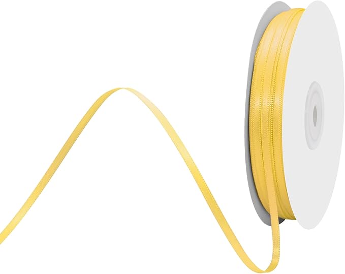 1/8" X 100 Yards Maize Yellow Satin Thin Ribbon Solid Color Double Faced Ribbons Perfect for Crafts Wedding Decor Bow Making Arts Sewing and More
