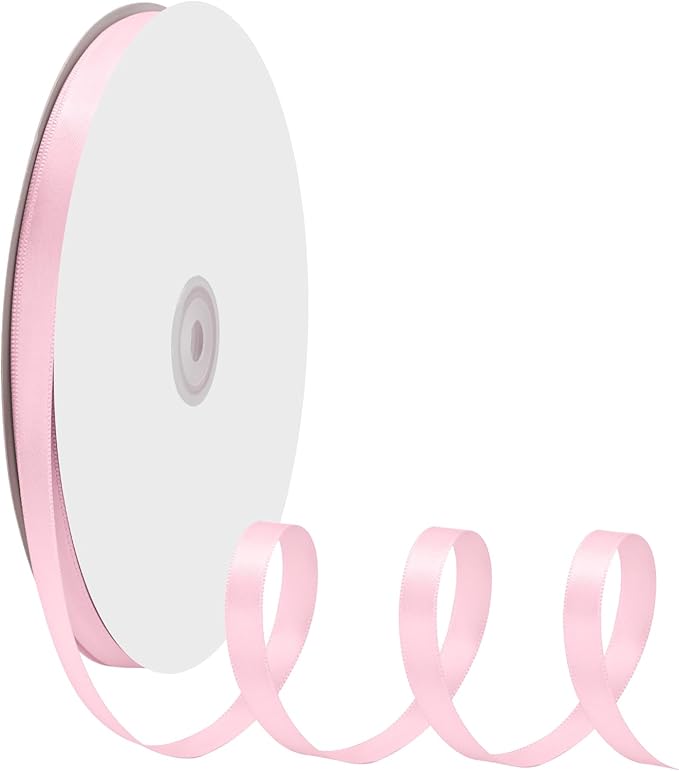 3/8" X 100 Yards Pearl Pink Satin Thin Ribbon Solid Color Double Faced Ribbons Perfect for Crafts Wedding Decor Bow Making Arts Sewing and More