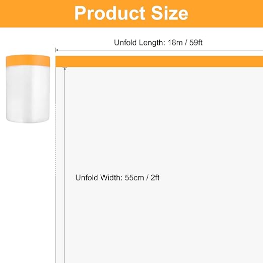 uxcell 6 Rolls Painters Plastic with Tape, 2 x 59 Ft Pre-Taped Masking Film Tape and Plastic Film Paint Plastic Covering Roll for Covering Skirting, Frames and Auto Body, Yellow/Clear