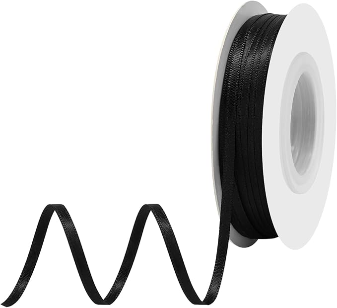 Black Satin Ribbon 1/8" X 50 Yards Solid Color Double Faced Ribbons Perfect for Crafts Wedding Decor Bow Making Arts Sewing and More