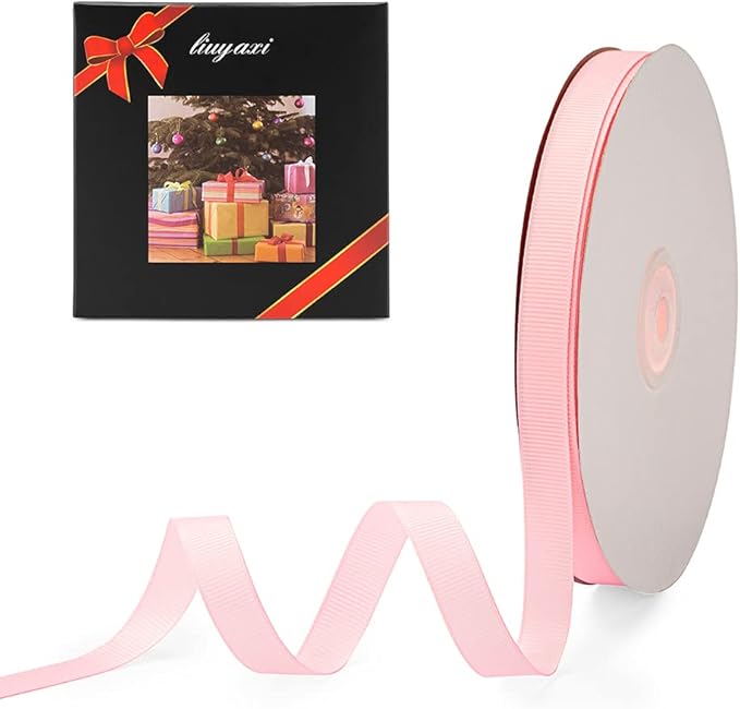 LIUYAXI 5/8" X 50 Yards Solid Pink Grosgrain Ribbon, Perfect for Crafts, Wedding Decor, DIY Hair Accessories, Sewing, Gift Package Wrapping and More
