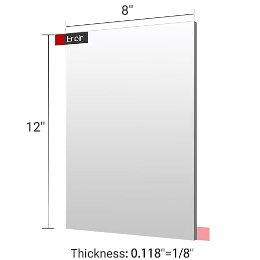 Enoin 1Pack 8 x 12 Inch Silver Mirror Acrylic/Plexiglass Sheet 0.118'' 1/8'' Thick, Non Glass Safety Reflective Mirror Sheet Laser Board Panel for Home and Commercial Use, DIY Craft, Wall Decor