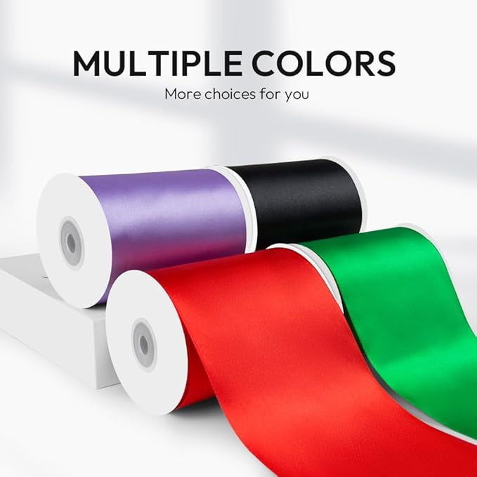 4" Width x 25 Yards Satin Fabric Ribbon, Red Ribbon Perfect for Wedding Car, Chair Sash, Grand Opening Ceremony, Big Bows, Embroidery, Floral Crafts, Party Decoration