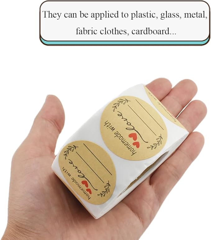 HAHIYO 1.5Inch 500P Round Natural Brown Kraft Stickers - Blank Kraft Labels Stickers Roll with Line to Write On, Homemade with Love Dot Stickers for Jar Canning Labels Price Tags Store Organizing