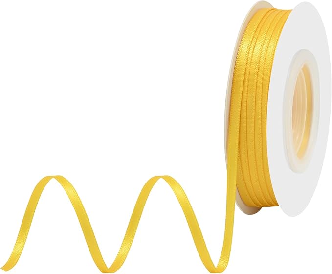 Maize Yellow Satin Ribbon 1/8" X 50 Yards Solid Color Double Faced Ribbons Perfect for Crafts Wedding Decor Bow Making Arts Sewing and More