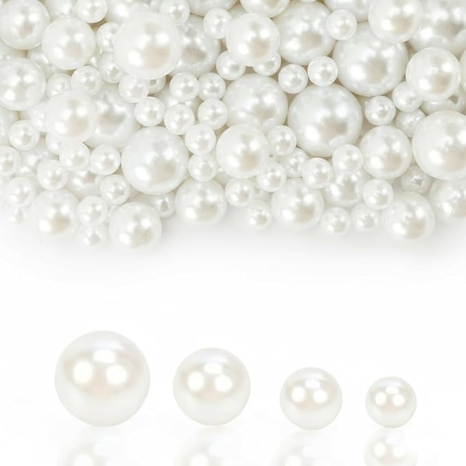 Pearl Beads No Hole Pearls for Crafting 180 Pcs Fake Pearls Bulk Faux Pearls for DIY Crafts Jewelry Making Vase Filler Floating Candle Wedding Birthday Party Home Decorations (Ivory, 8/10/14/20mm)