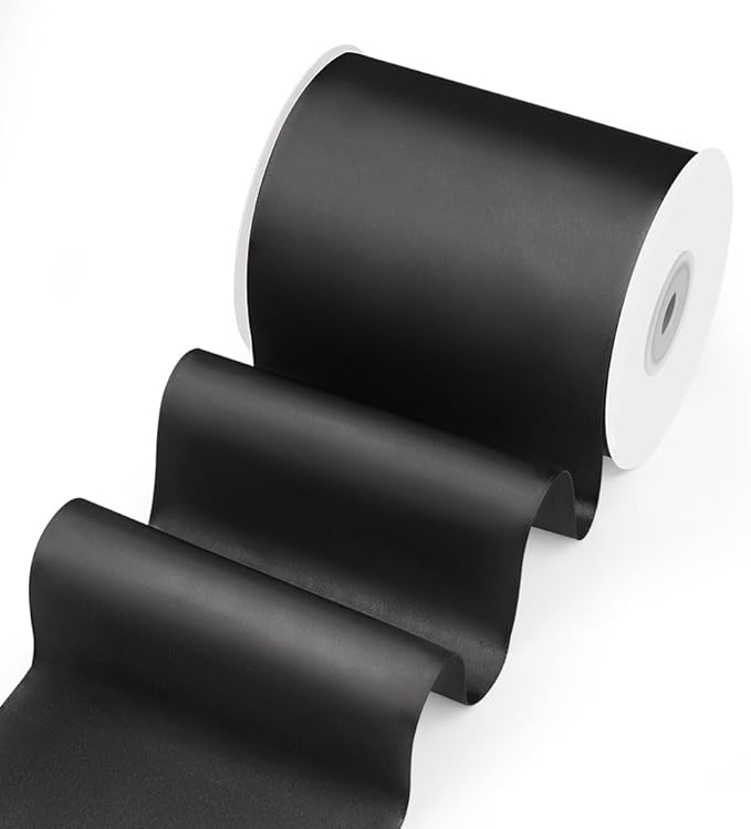 4" Width x 25 Yards Satin Fabric Ribbon, Black Ribbon Perfect for Wedding Car, Chair Sash, Grand Opening Ceremony, Big Bows, Embroidery, Floral Crafts, Halloween Party Decoration