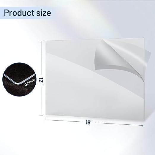 5 Pack 12”x16” x0.02” Clear PET/Plexiglass Sheet, Transparent Flexible Plastic Sheet 12x16, 0.02” Clear Plastic Sheet for Crafts, Picture Frames, Painting, Sign Blank