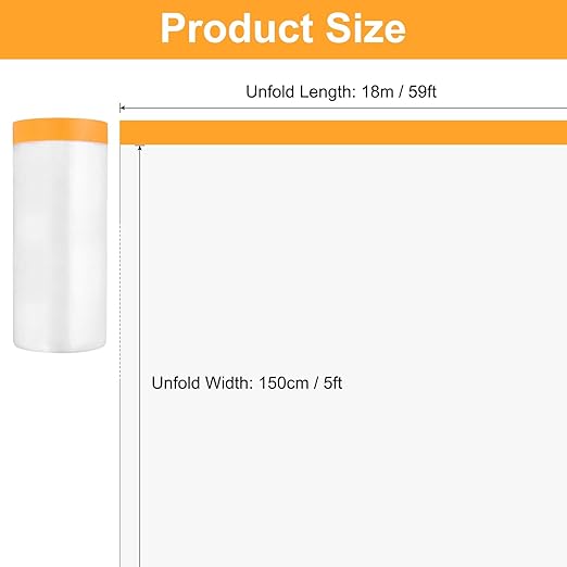 uxcell 3 Rolls Painters Plastic with Tape, 5 x 59 Ft Pre-Taped Masking Film Tape and Plastic Film Paint Plastic Covering Roll for Covering Skirting, Frames and Auto Body, Yellow/Clear