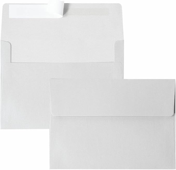 Keketer A2 Metallic Silver Printable Envelopes 80 Pack Self - Seal, for 5x7 Cards, Weddings, Invitations, Baby Shower 4.375 x 5.75 Inches