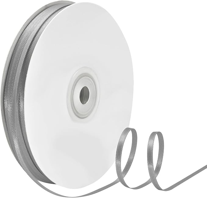 1/8 Inch X 100 Yards Silver Satin Thin Ribbon Solid Color Double Faced Ribbons Perfect for Crafts Wedding Decor Bow Making Arts Sewing and More