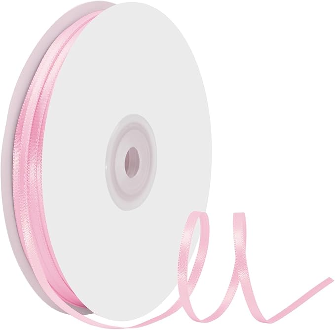 1/8" X 100 Yards Pearl Pink Satin Thin Ribbon Solid Color Double Faced Ribbons Perfect for Crafts Wedding Decor Bow Making Arts Sewing and More
