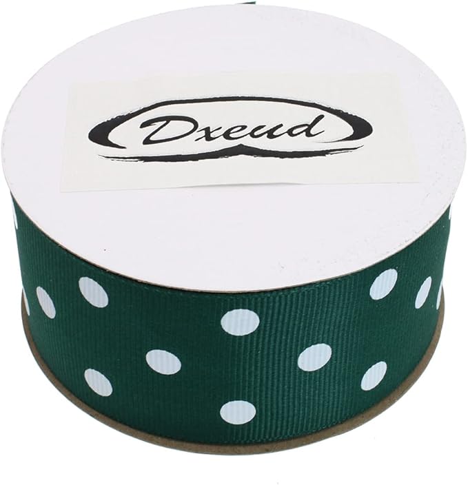 Polka Dot Grosgrain Ribbon 25 Yard Each Roll 100% Polyester (1/1-2", Dark Green)