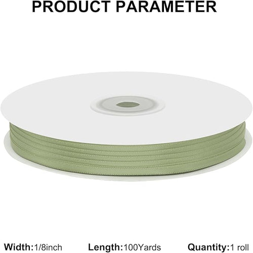 1/8" X 100 Yards Spring Moss Satin Thin Ribbon Solid Color Double Faced Ribbons Perfect for Crafts Wedding Decor Bow Making Arts Sewing and More