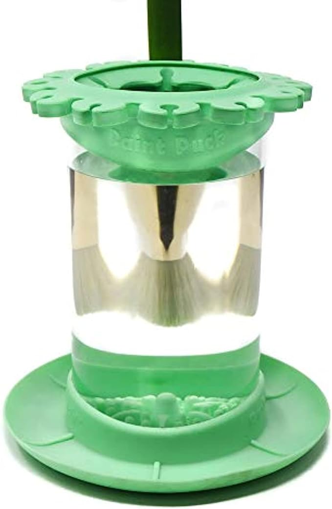 Paint Puck Ultimate Rinse Cup Paint Brush Cleaner (Green, Jar) – Non-Spill Paint Water Cup & Brush Cleaner with Brush Holder, Squeegee Lips & Drip Tray for Acrylic, Watercolor & Art Supplies