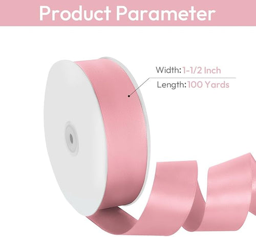 1-1/2" Width x 100 Yards Satin Ribbon, Pink Ribbon Perfect for DIY Craft, Bows, Gift Wrapping, Flower Bouquet, Valentine's Day, Christmas and Party Decoration