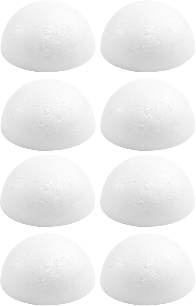 Crafjie 8PCS 4 Inchs Half Foam Balls White Half Round Polystyrene Foam Balls Craft Supplies Hemispherical Christmas Craft Ballfor DIY Home Craft Project and Art Decoration