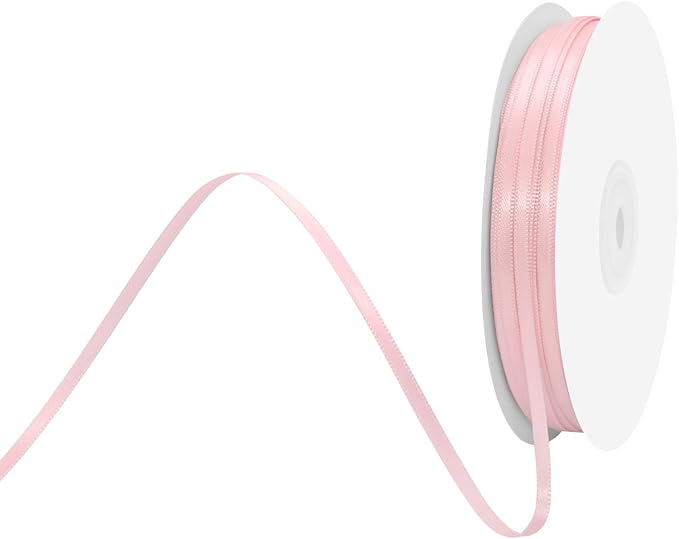 1/8" X 100 Yards Lt Pink Satin Thin Ribbon Solid Color Double Faced Ribbons Perfect for Crafts Wedding Decor Bow Making Arts Sewing and More