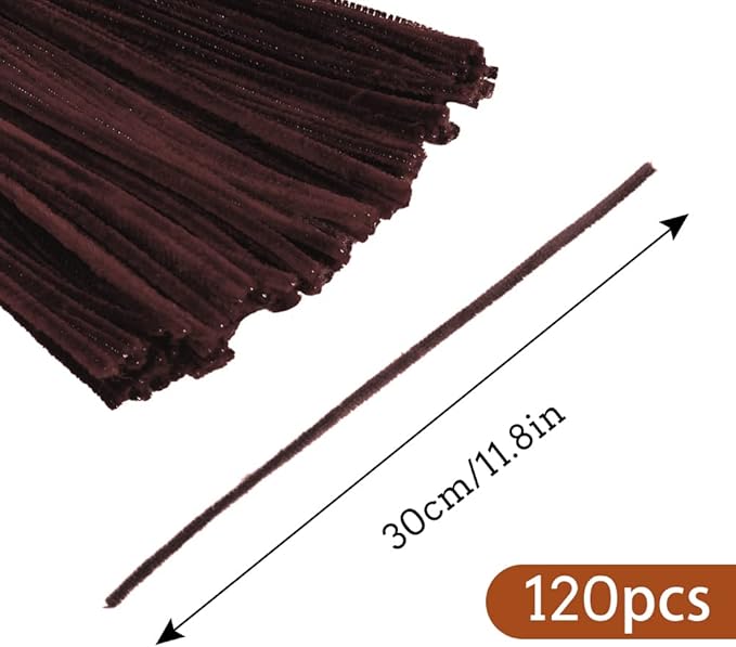 kdafio 120 Pcs Brown Pipe Chenille Stems, Chenille Stems Pipe Cleaners Long Craft Pipe Cleaners Pipe Cleaners for Hair Locs Beginner Creative Crafts Christmas Halloween Decorations