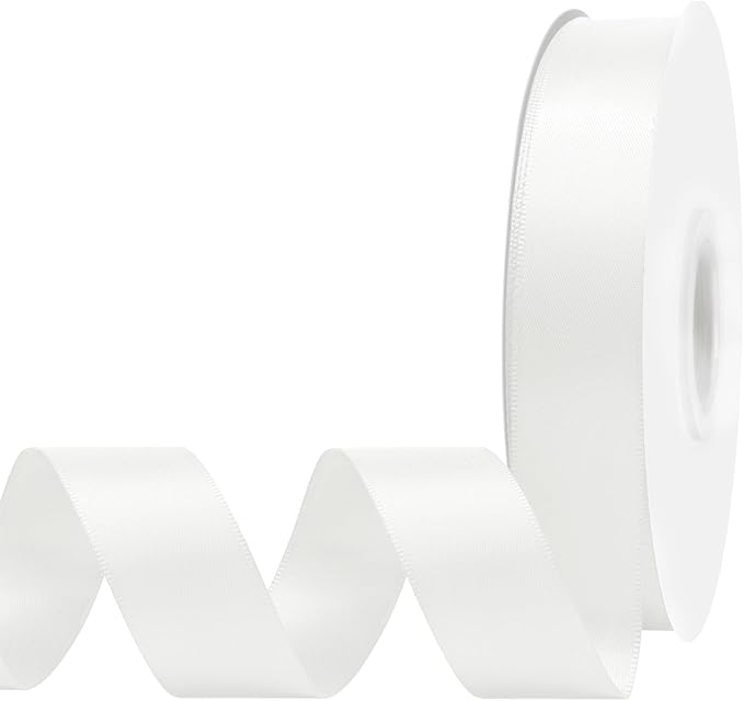 Offf White Satin Ribbon 7/8" X 50 Yards Solid Color Double Faced Ribbons Perfect for Crafts Wedding Decor Bow Making Arts Sewing and More