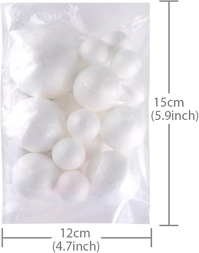 Pllieay 20 Pieces 5 Sizes White Foam Balls Polystyrene Craft Balls Art Decoration Foam Balls for Art, Craft, Household, School Projects and Party Decoration