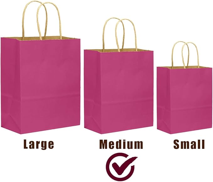 qiqee 32-Packs Rosy Paper Gift Bags with Handles Bulk 7.6"x4.75"x10.5" Medium Size Gift Bags Multiple Uses