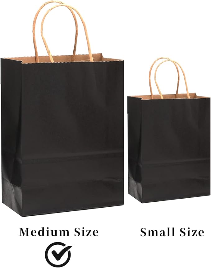 qiqee 32-Packs Black Paper Gift Bags with Handles Bulk 7.6"x4.75"x10.5" Medium Size Gift Bags Multiple Uses