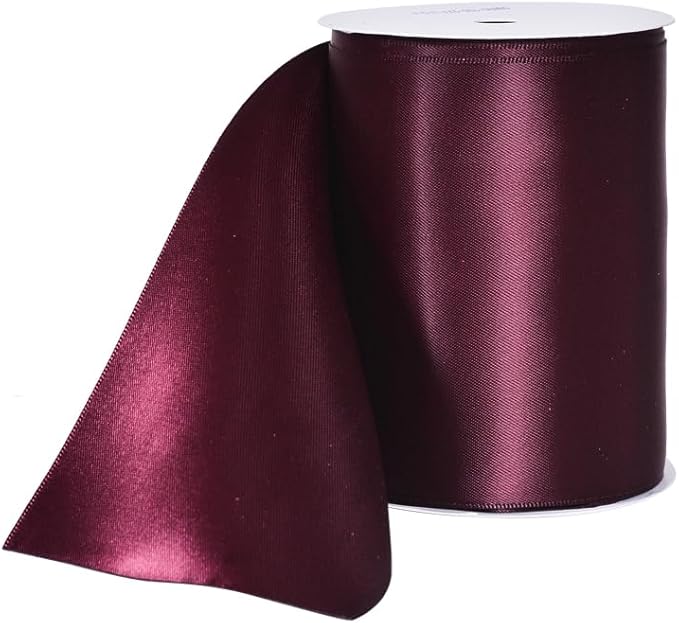 YAMA Burgundy Double Faced Satin Ribbon, 4 Inch 5 Yards, Great for Crafts Bows Flower Bouquet Wedding Home Decor Gift Wrapping