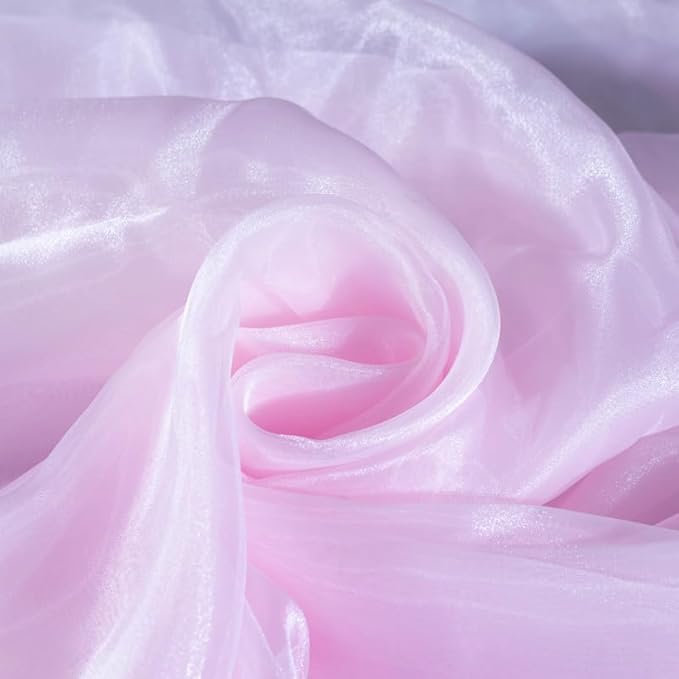 Fynite Baby Pink Organza Fabric by The Yard | 10 Yard Long | 44" Wide | Bridal Soft Sheer Organza Tulle for DIY Wedding Dress Fashion Craft Decorations