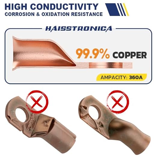 haisstronica 10pcs 4/0 AWG - 3/8"(M10) Battery Cable Lugs, Heavy Duty Copper Wire Lugs with 10pcs 3:1 Adhesive Heat Shrink Tubing, 0000 Gauge Wire Lugs, Battery Terminal Connector, Battery Cable Ends