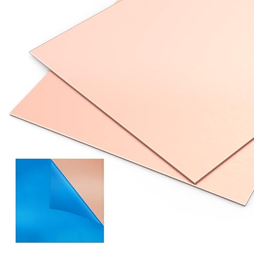 2 Pieces 99.9% Pure Copper Sheet, 4" x 4", 20 Gauge(0.8mm) Thickness, Film Attached Copper Plate, Great for Jewelry, Crafts, modelers