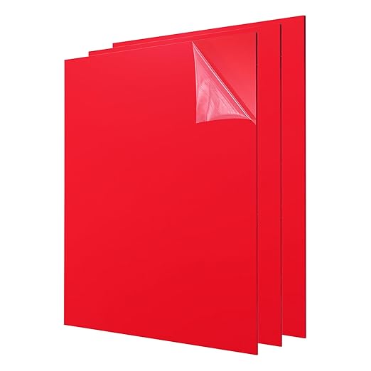 uxcell 3Pcs Acrylic Sheets 8x8 Inch Acrylic Panel 1/8 Inch-3mm Plastic Board for Picture Frames Sign Holders DIY Display Projects Craft, Red