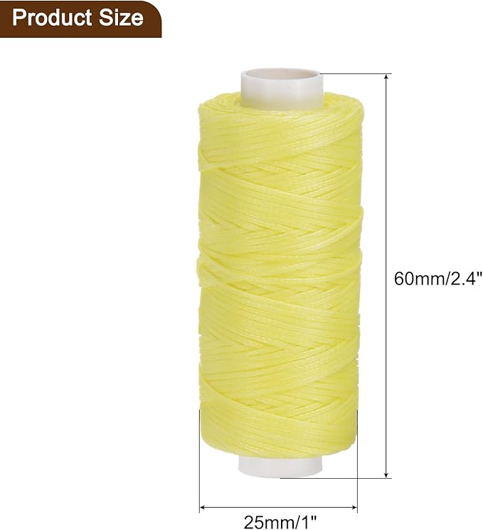 uxcell Leather Sewing Waxed Thread, 55 Yards / 50m 0.8mm 150D Flat Polyester All-Purpose Threads for Leather Crafts, Bookbinding, Yellow