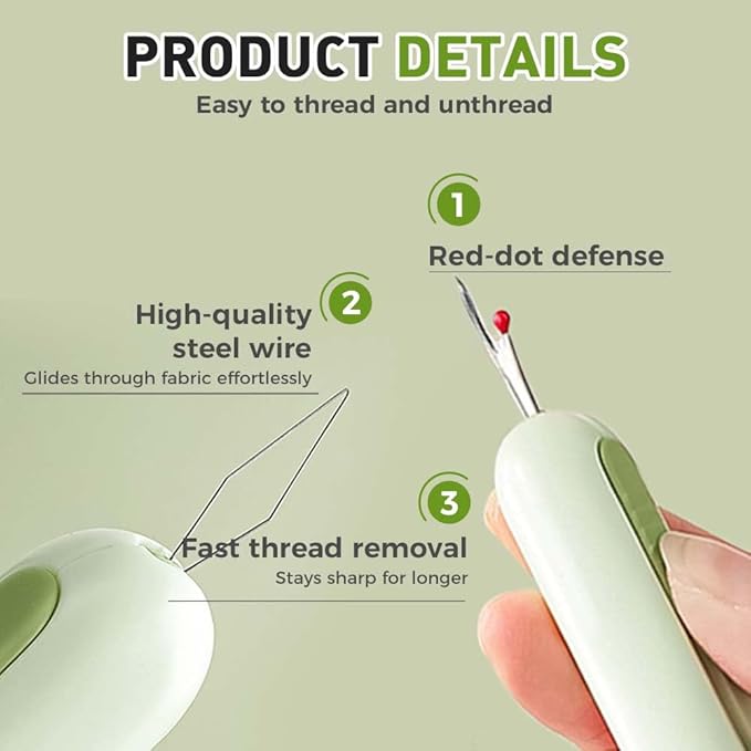 2 in 1 Needle Threader Seam Ripper, Upgraded Sewing Kit Tool for Needle Threading and Seam Removal, Quilting Stitching Supplies for Elderly and Sewing Enthusiasts (White)