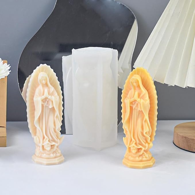 Virgin Mary Silicone Candle Molds, Religious 3D Virgin Mary Statue Molds for Resin Casting, DIY Aromatherapy Candles Wax and Plaster Epoxy Polymer Concrete Clay Sculpture Home Decoration