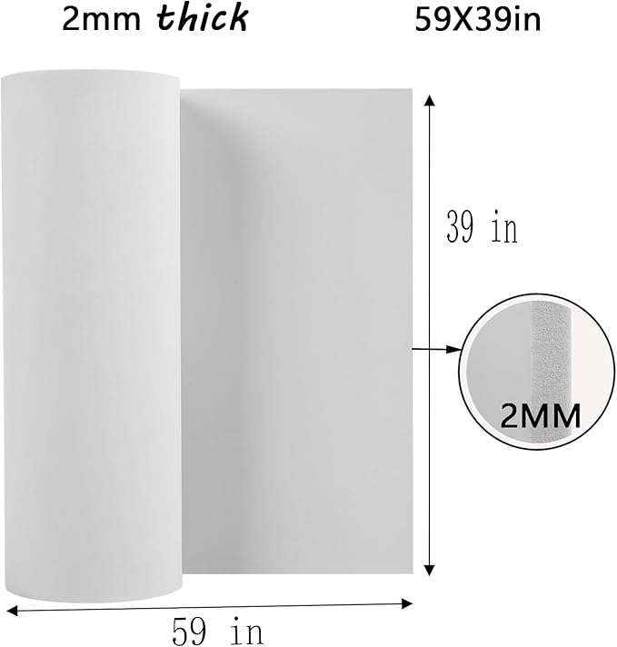 AMZQNART 2Pcs EVA Foam, Cosplay Foam Roll 2mm, 39 x 59in (16sqft×2) Suitable for Large Foam Cosplay Modeling, DIY Projects, Crafts, Ultra High Density 90 kg/m3. White