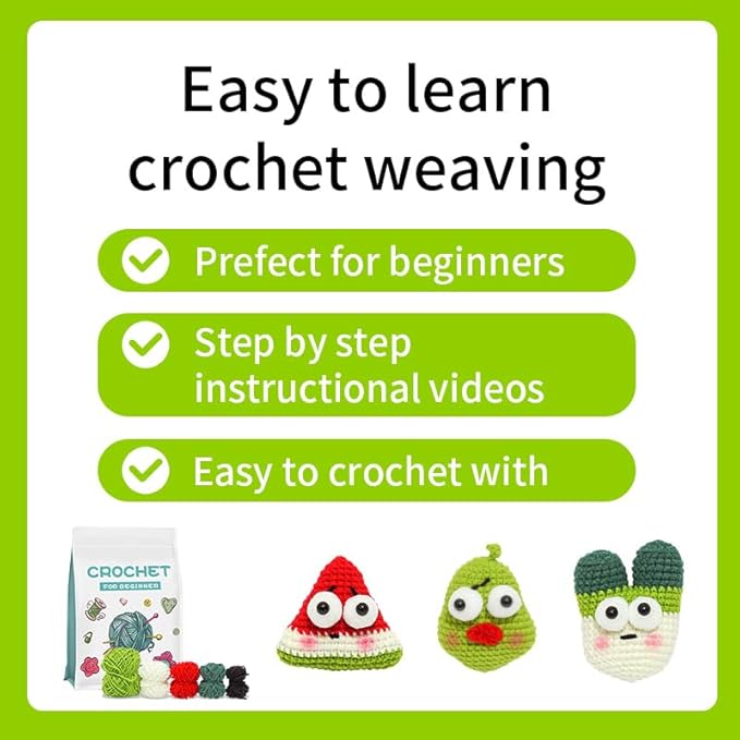 DetFinns Crochet Kit for Beginners, Squish Crochet Starter Kits with Step-by-Step Video Tutorials, DIY Craft Kits Amigurumi Knitting Supplies, Easy Knitting Kit Vegetable Friends (40%+ Yarn)