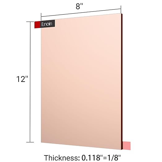 Enoin 1 Pack 8 x 12 Inch Rose Gold Mirror Acrylic Sheet Plexiglass Sheet 1/8 inch Thick, Safety Reflective Mirror Sheet Laser Board Panel for Home and Commercial Use, DIY Craft, Wall Decor