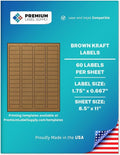 Premium Label Supply Brown Kraft Sticker Labels – 1.75" x 0.667" – Laser/Inkjet Compatible – (60 per Sheet), 100 Sheets – 6,000 Total Adhesive Labels