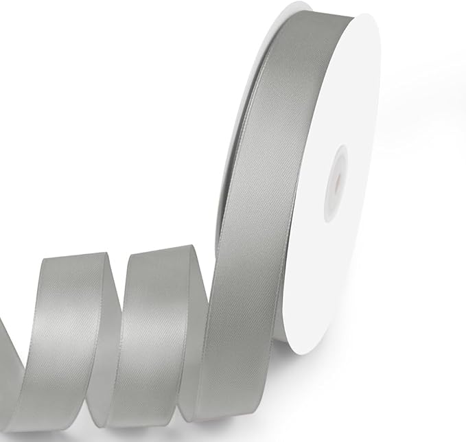 1" x 100 Yards Satin Ribbon - Silver Silk Ribbon with Spool - Ideal for Gift Wrapping, Floral Bouquets, Crafts, Wedding Party Decorations, Christmas and Sewing Projects