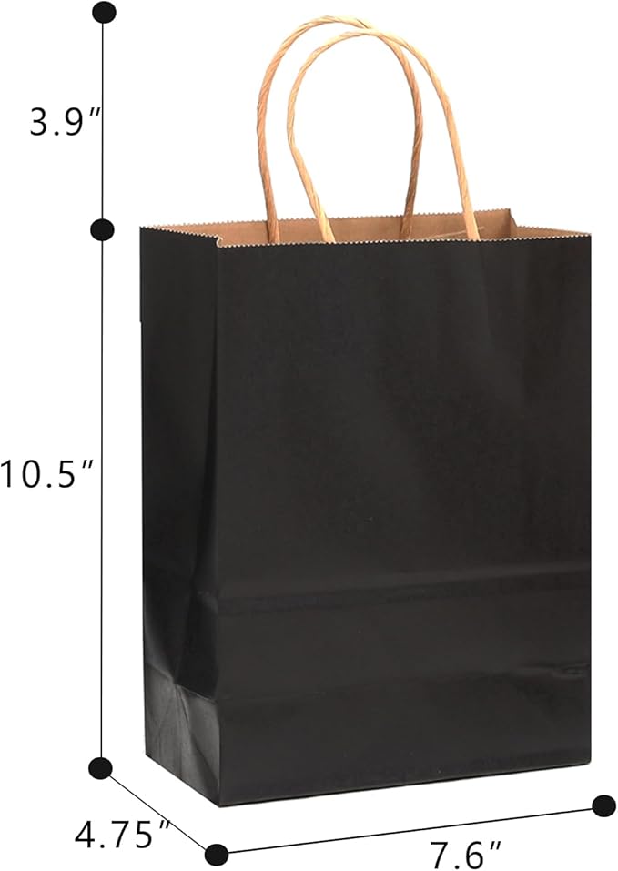 qiqee 32-Packs Black Paper Gift Bags with Handles Bulk 7.6"x4.75"x10.5" Medium Size Gift Bags Multiple Uses
