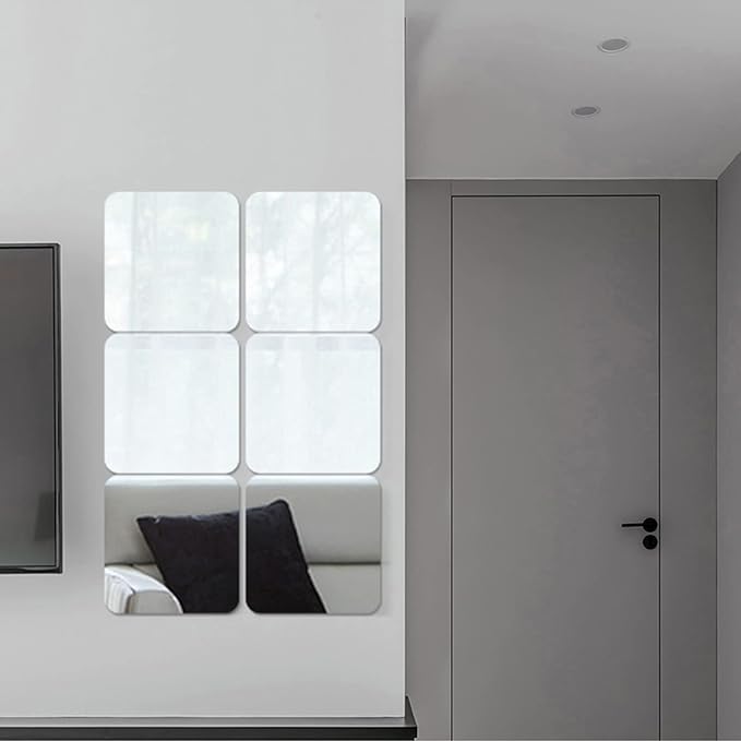 Acrylic Self Adhesive Mirror Sheet for Wall, Plastic Non Glass Sticky Kid Safety Mirror Tiles for Wall Rectangle 13.5x17.5 inch 2Pcs