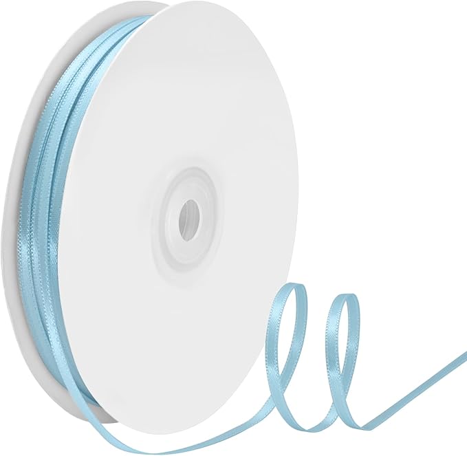 1/8 Inch X 100 Yards Lt Blue Satin Thin Ribbon Solid Color Double Faced Ribbons Perfect for Crafts Wedding Decor Bow Making Arts Sewing and More