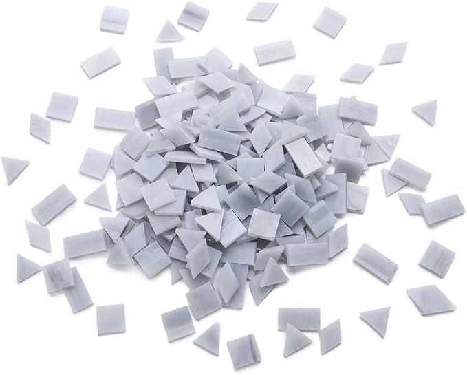 Lanyani 200 Pieces Glass Mosaic Tiles, 4-Shapes Mixed Stained Glass Pieces Tile for Crafts,Light Grey