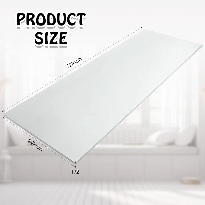 Amylove Polyurethane Foam 24" x 72" High Density Cushion Upholstery Foam Sheet for Seat Replacement DIY Projects Chairs Headboards Sofas Home(1/2" x 24" x 72",White)